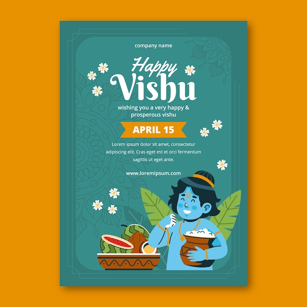 Flat vertical poster template for vishu festival celebration