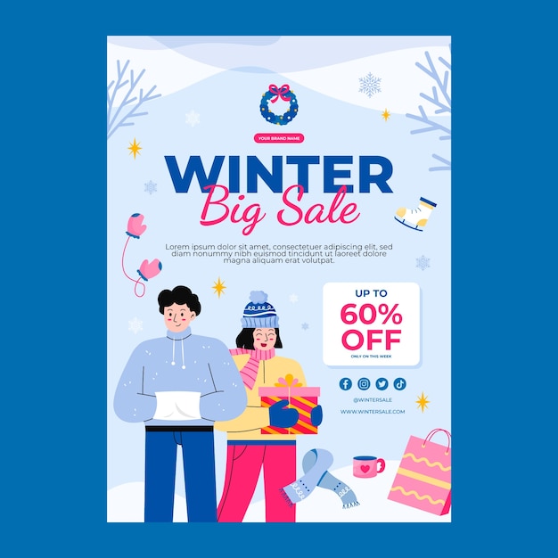 Free vector flat vertical poster template for wintertime season