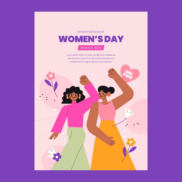Плоский вертикальный плакат шаблон празднования женского дня