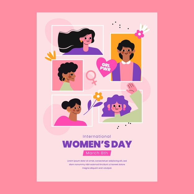 Flat vertical poster template women's day celebration