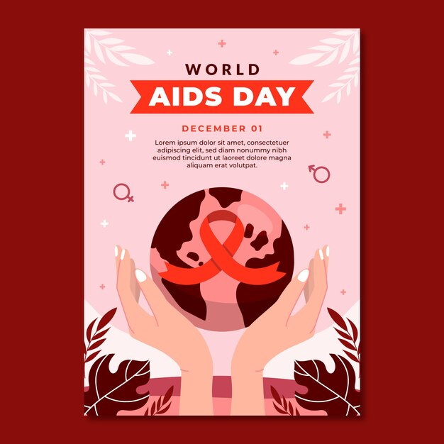 Vettore gratuito modello di poster verticale piatto per la consapevolezza della giornata mondiale contro l'aids