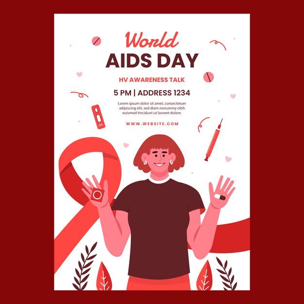 Шаблон плоского вертикального плаката, посвященного Всемирному дню борьбы со СПИДом