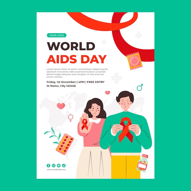 Flat vertical poster template for world aids day awareness