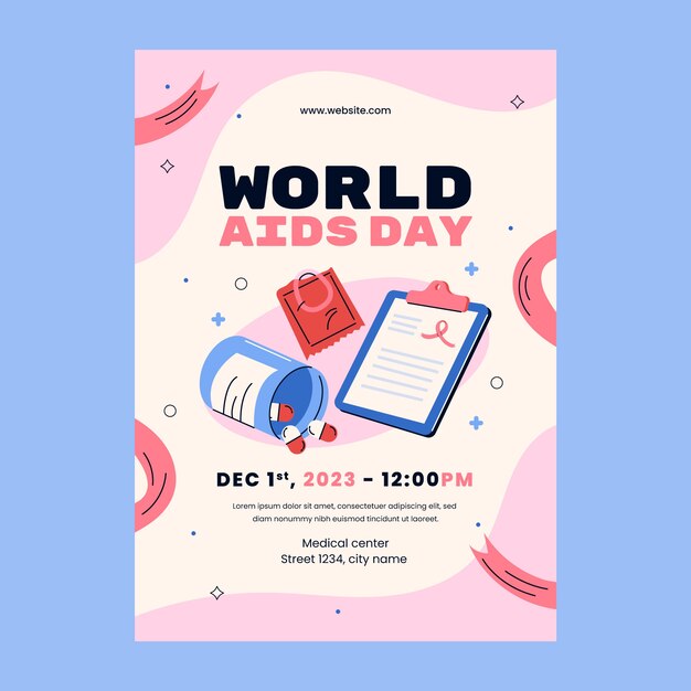 世界エイズの日の啓発のための平らな垂直ポスター テンプレート