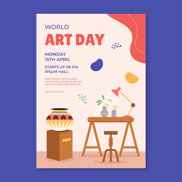 Free vector flat vertical poster template for world art day