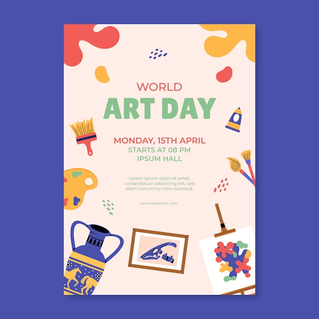 Flat vertical poster template for world art day