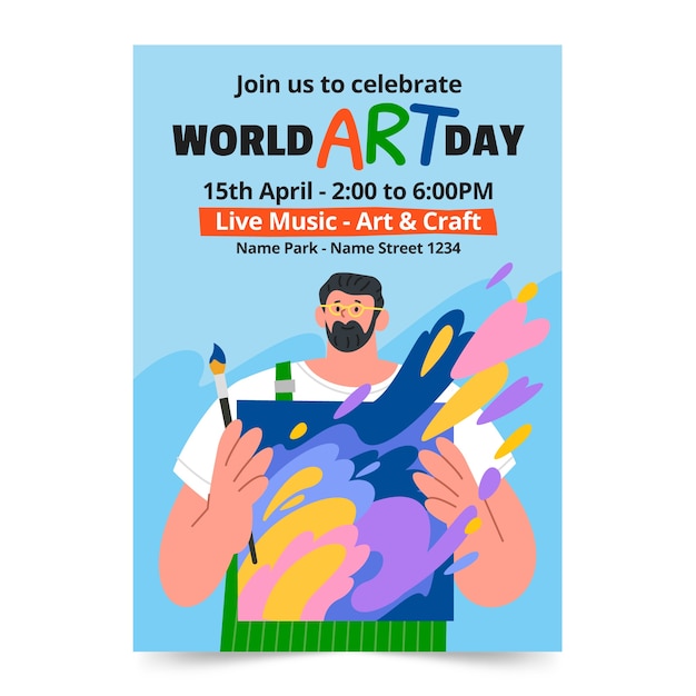 Flat vertical poster template for world art day