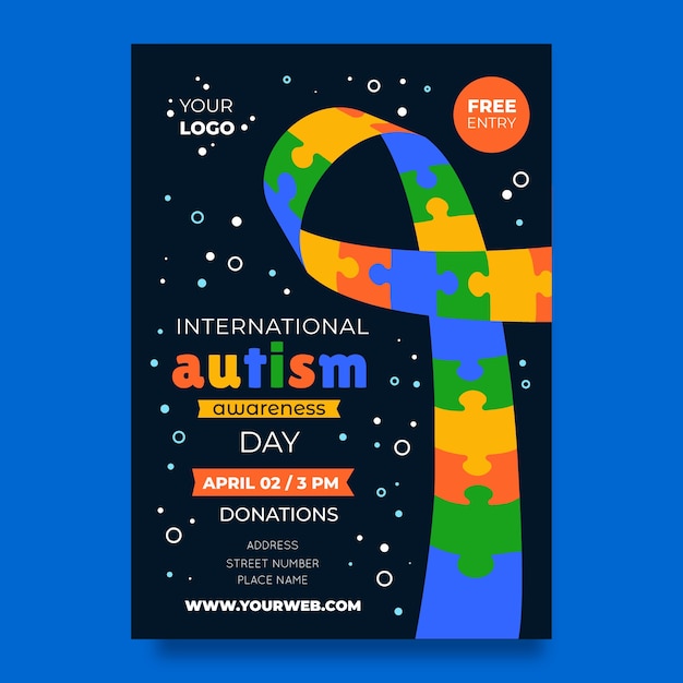 세계 자폐증 인식 날 을 위한 평평 한 수직 포스터 템플릿