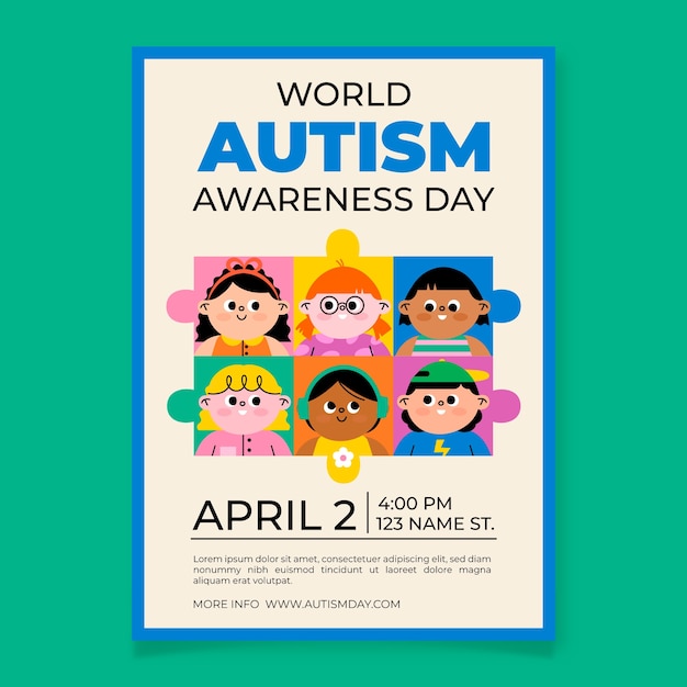 Flat vertical poster template for world autism awareness day