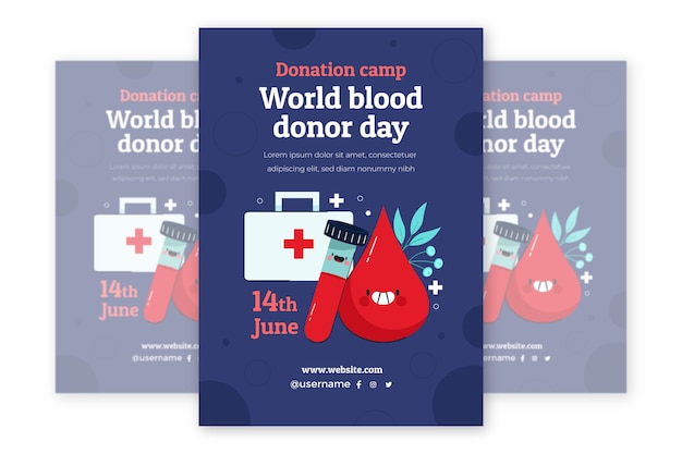 세계 헌혈자의 날을 위한 평면 수직 포스터 템플릿