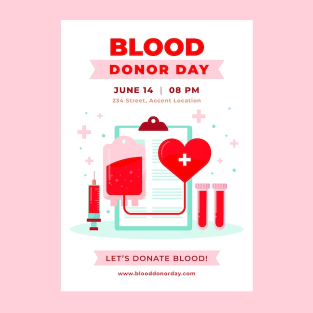 flat vertical poster template for world blood donor day