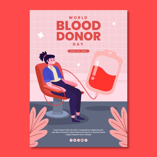 Free vector flat vertical poster template for world blood donor day