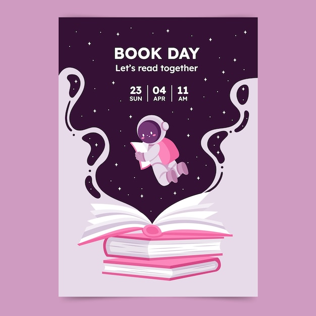 Vettore gratuito modello di poster verticale piatto per la celebrazione della giornata mondiale del libro