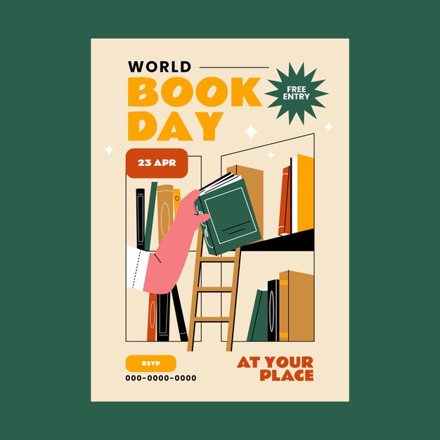 Flat vertical poster template for world book day celebration