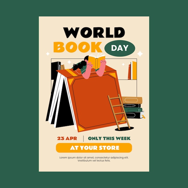 Flat vertical poster template for world book day celebration