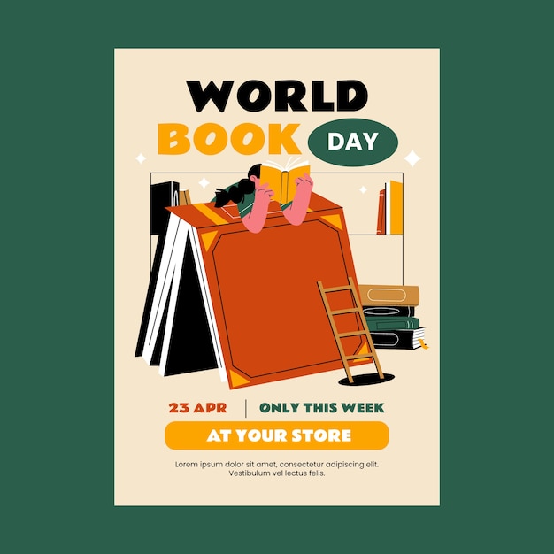 Free vector flat vertical poster template for world book day celebration