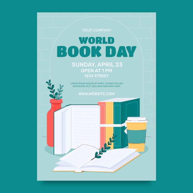 Flat vertical poster template for world book day celebration