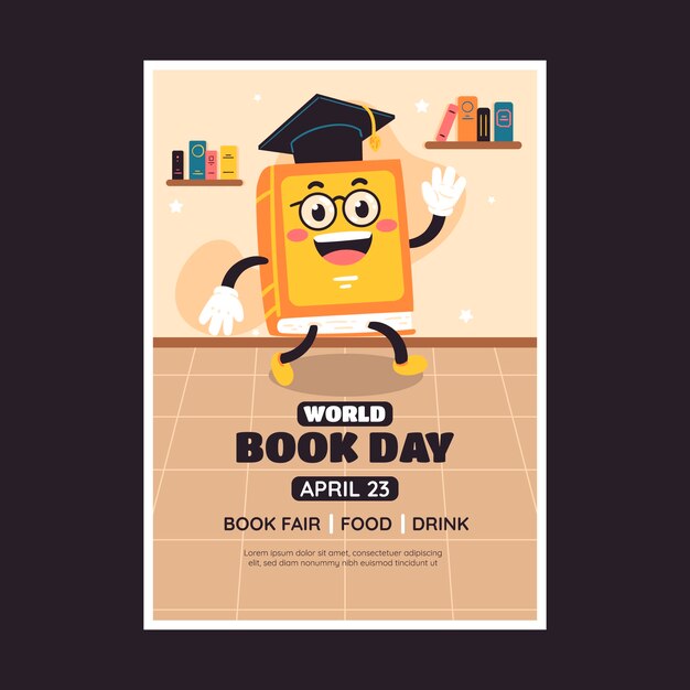 Free vector flat vertical poster template for world book day celebration