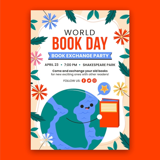 Free vector flat vertical poster template for world book day celebration