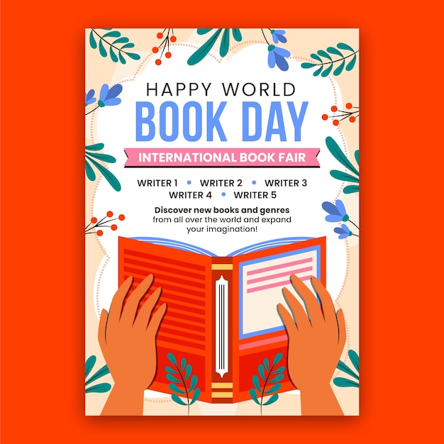 Free vector flat vertical poster template for world book day celebration