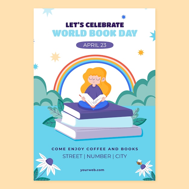 Free vector flat vertical poster template for world book day celebration