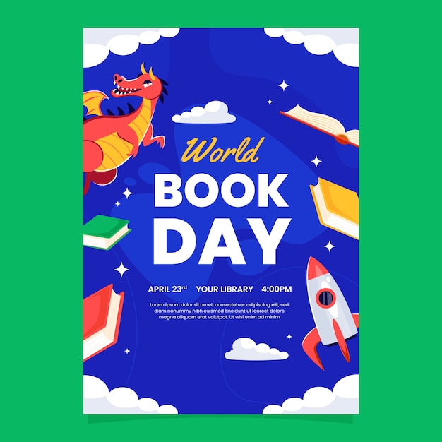 Flat vertical poster template for world book day celebration