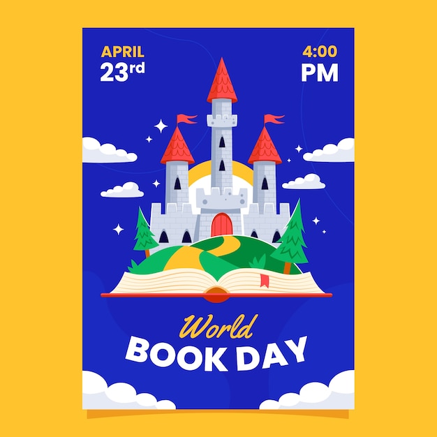 Flat vertical poster template for world book day celebration