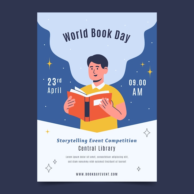 세계 책의 날 축하를 위한 평면 수직 포스터 템플릿
