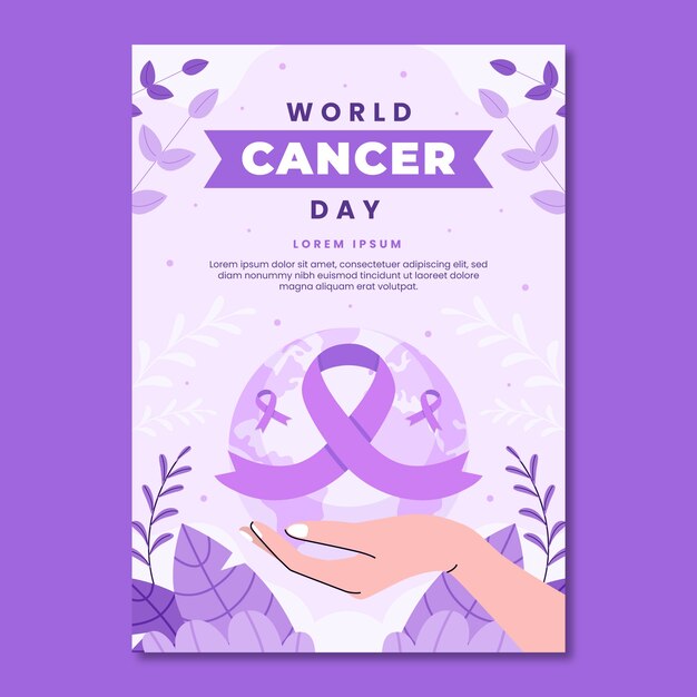 Flat vertical poster template for world cancer day awareness