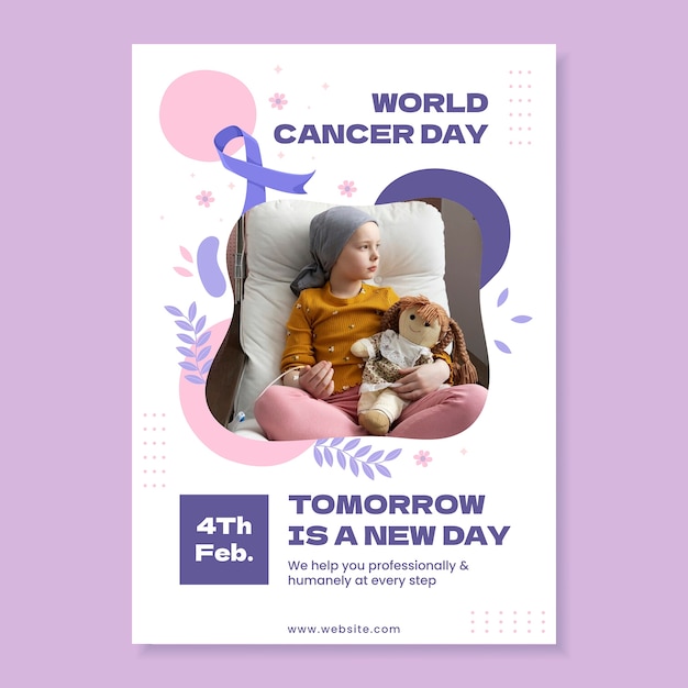 Modello di poster verticale piatto per la giornata mondiale del cancro