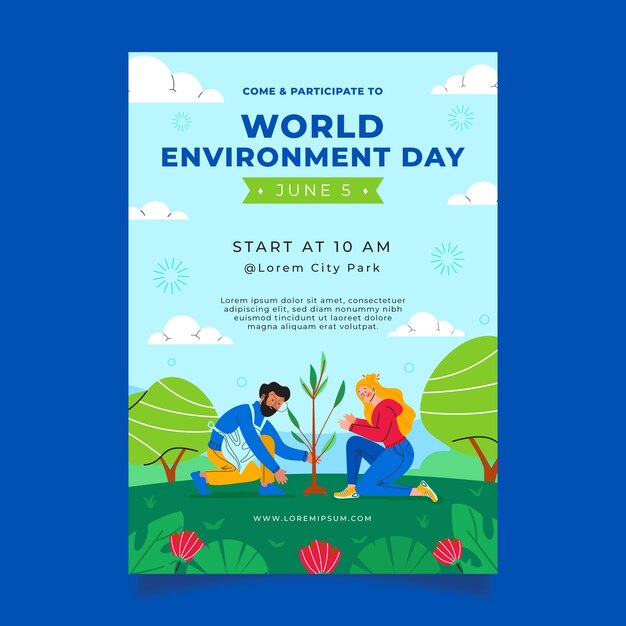 Плоский вертикальный шаблон плаката для празднования всемирного дня окружающей среды