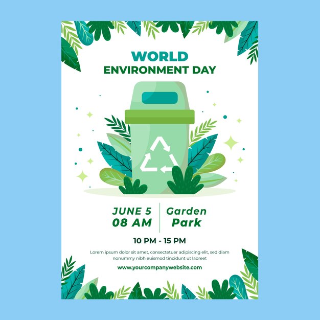 Плоский вертикальный шаблон плаката для празднования всемирного дня окружающей среды