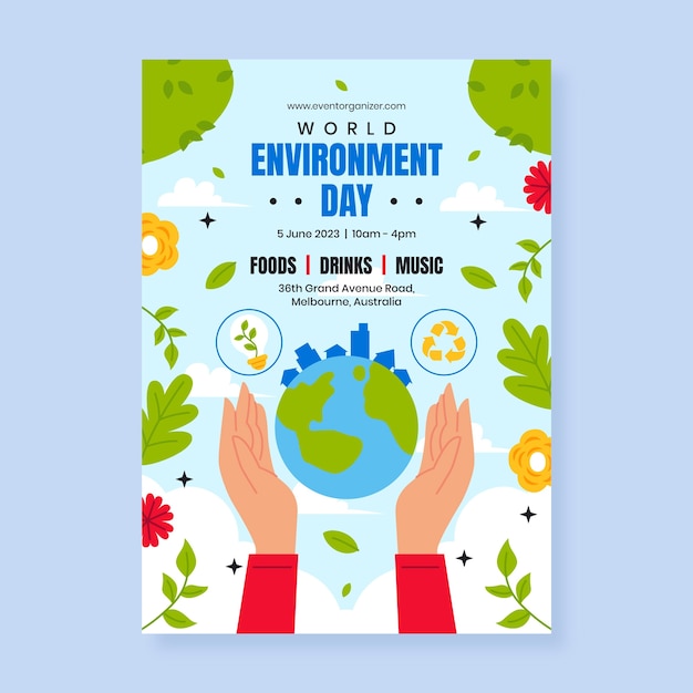 Flat vertical poster template for world environment day celebration