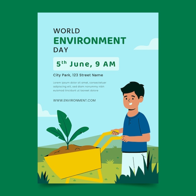 Flat vertical poster template for world environment day celebration