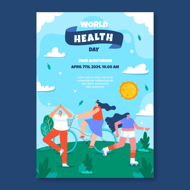 Flat vertical poster template for world health day awareness