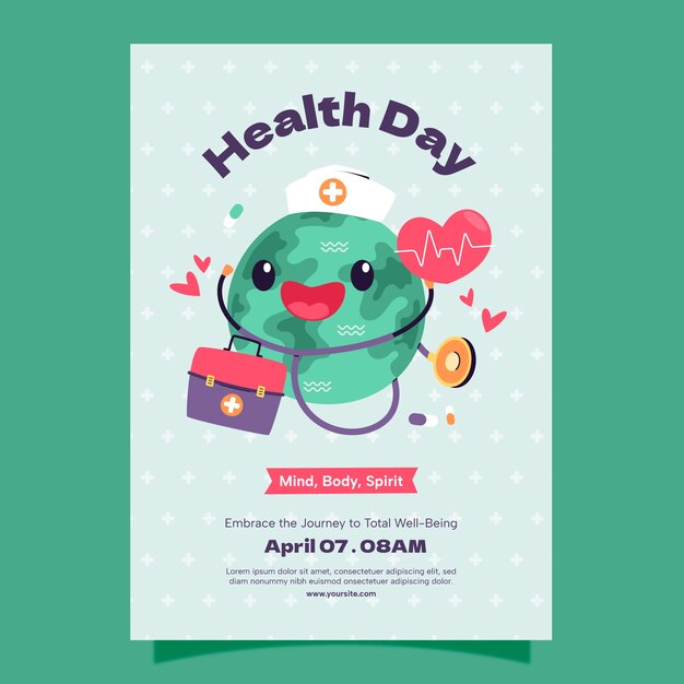세계 보건 날 의 인식 을 위한 평평 한 수직 포스터 템플릿