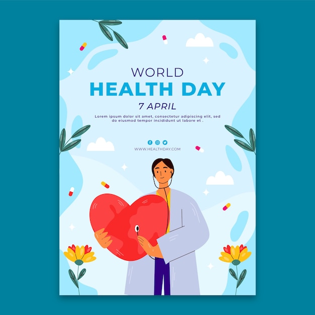 세계 보건의 날 축하를 위한 평면 수직 포스터 템플릿
