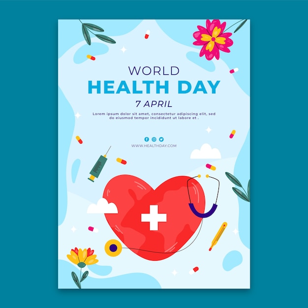 세계 보건의 날 축하를 위한 평면 수직 포스터 템플릿