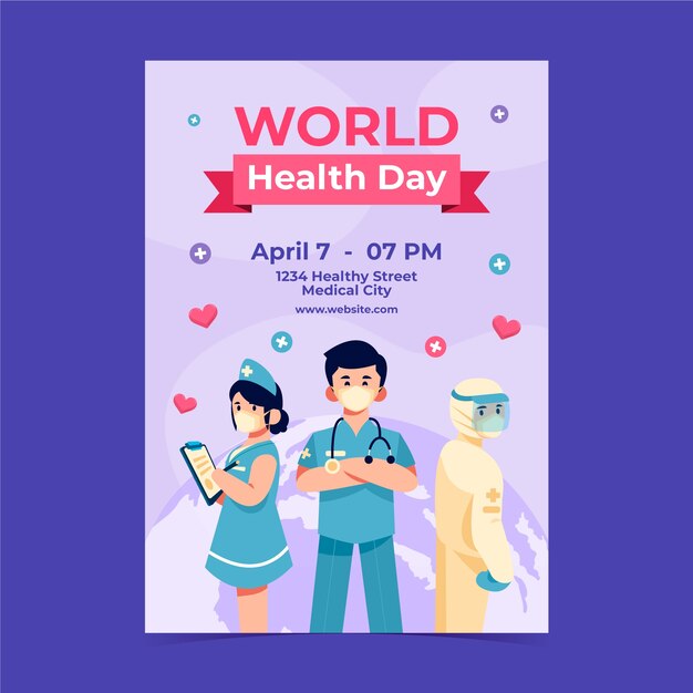 Flat vertical poster template for world health day celebration