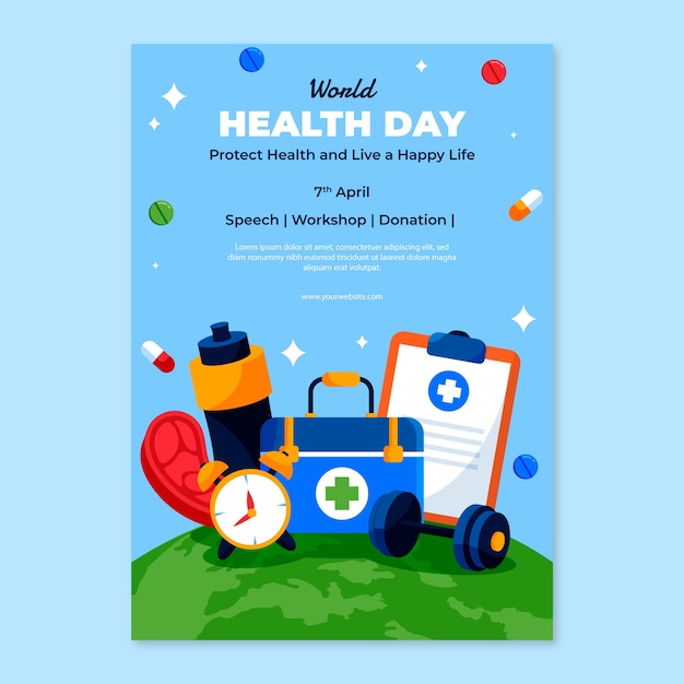 Flat vertical poster template for world health day celebration