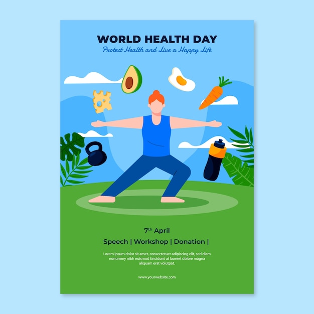 Flat vertical poster template for world health day celebration