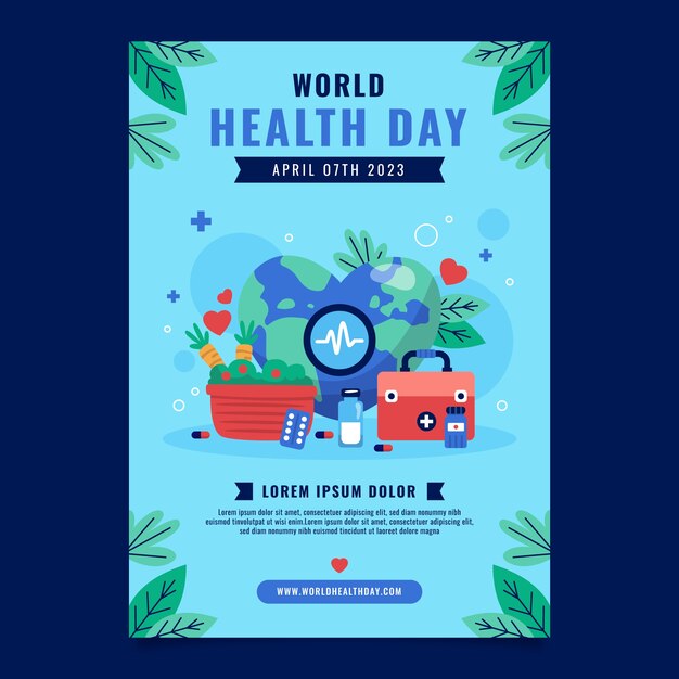 Плоский вертикальный шаблон плаката для празднования всемирного дня здоровья