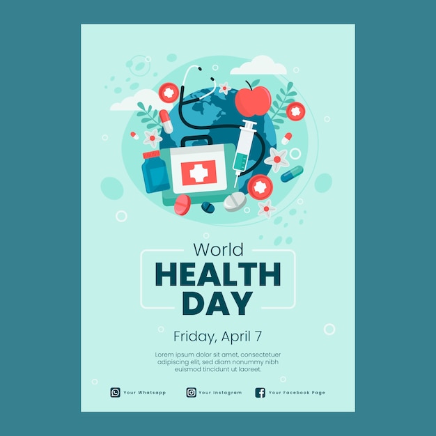 Flat vertical poster template for world health day celebration