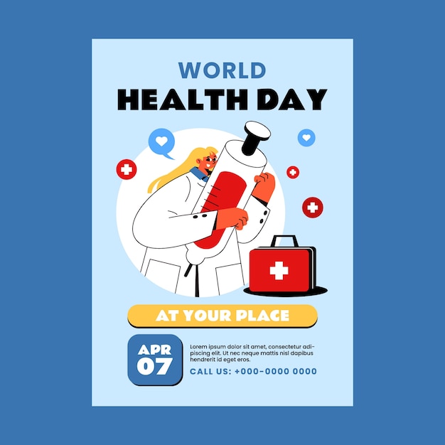 Flat vertical poster template for world health day celebration