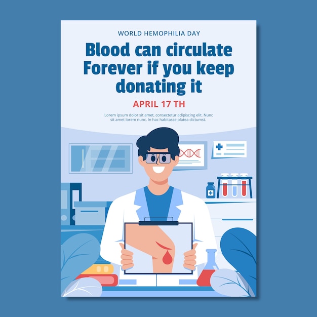 Free vector flat vertical poster template for world hemophilia day awareness