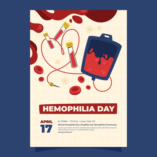 Плоский вертикальный плакат для Всемирного дня гемофилии
