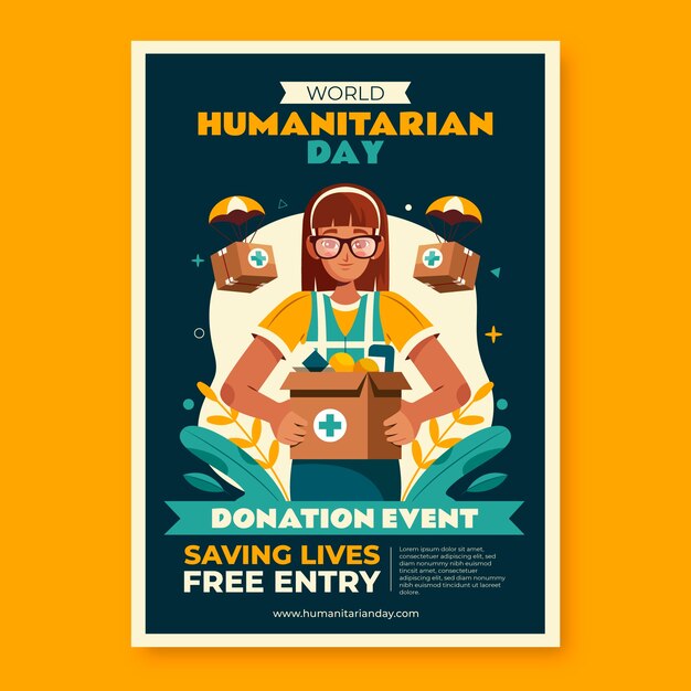 Flat vertical poster template for world humanitarian day