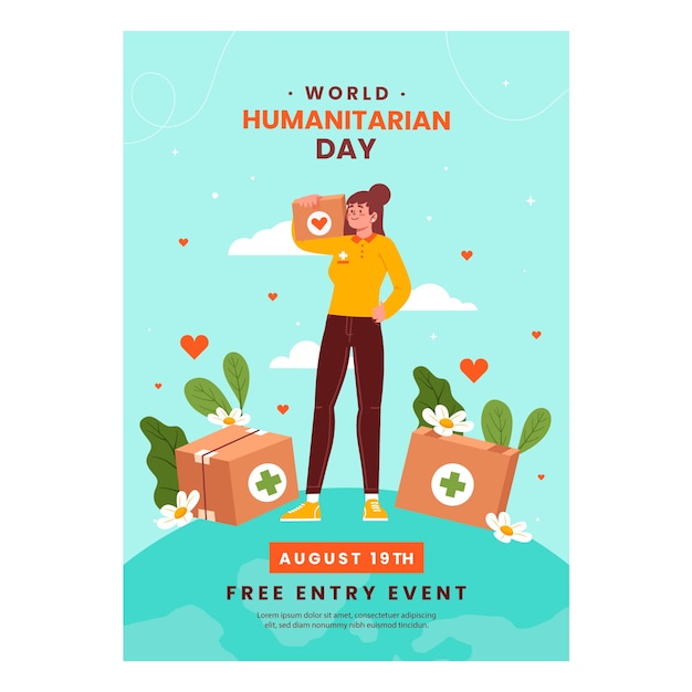 Flat vertical poster template for world humanitarian day