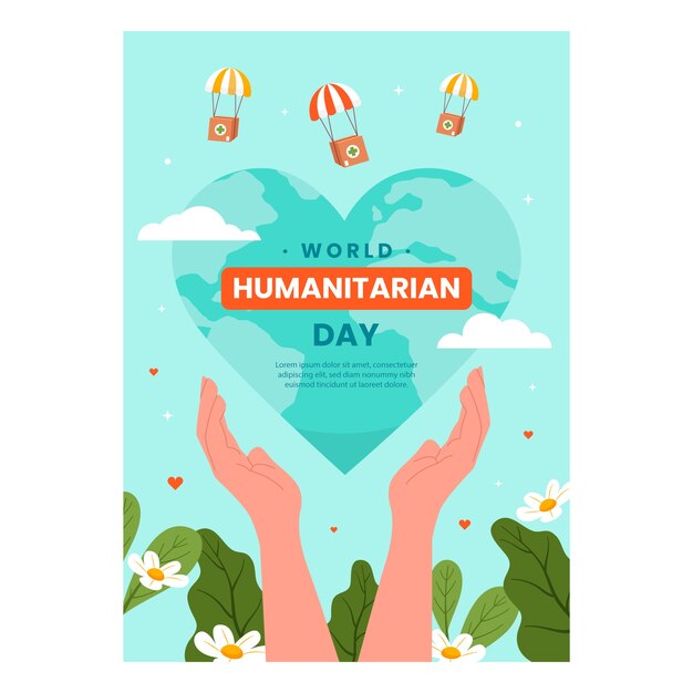 Flat vertical poster template for world humanitarian day