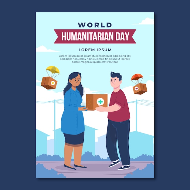 Free vector flat vertical poster template for world humanitarian day